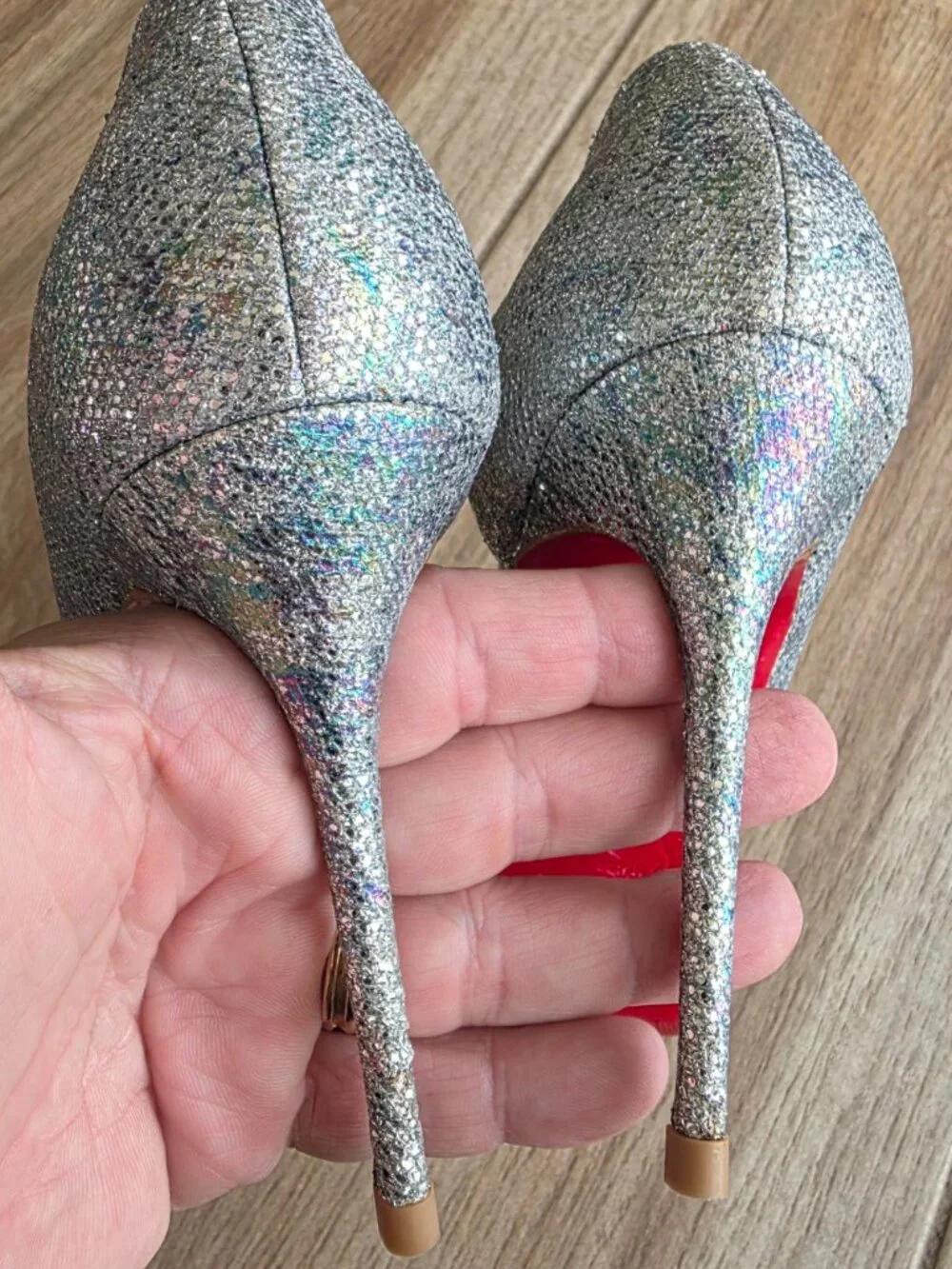 Christian Louboutin Toboggan D'Orsay 100 Glitter Blue/Grey Strap Shoe Eur. 39.5